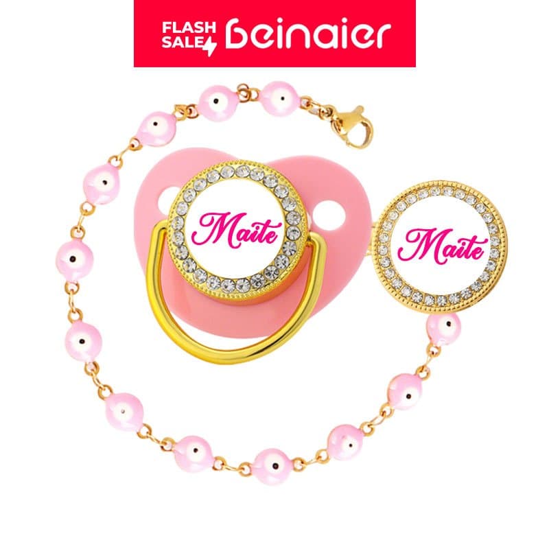 Chupeta para bebês com nome personalizado do bebê, chupeta de silicone BPA Free