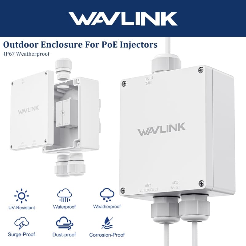 Gabinete Externo WAVLINK Para Injetores PoE IP67 Caixa À Prova De Intempéries Com Inclui Kit De Montagem Em Parede E Pos