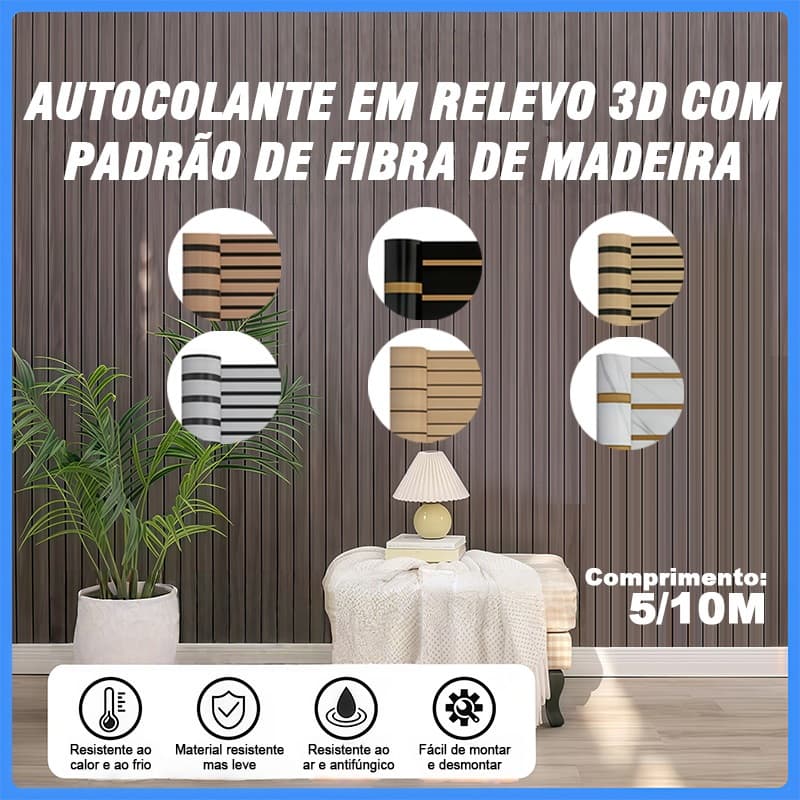 Papel de Parede Madeira Ripado Premium10m/5m x 60cm Adesivo AutocolanteSalas e Quartos