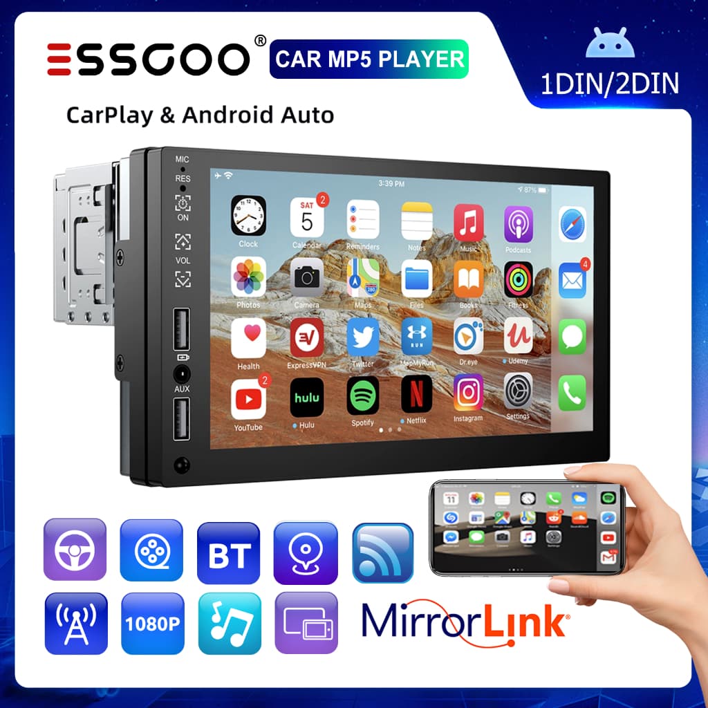 （Do São Paulo) ESSGOO 1 Din Car Radio 7 " Polegadas Tela Touch Screen MP5 Receptor Bluetooth FM Rádio De carro Autoradio
