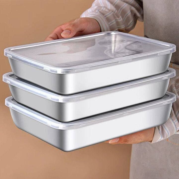 Caixa De Armazenamento De Alimentos De Aço Inoxidável , Recipientes Quadrados 3 Pacotes Com Tampas , Lancheira Bento Dur