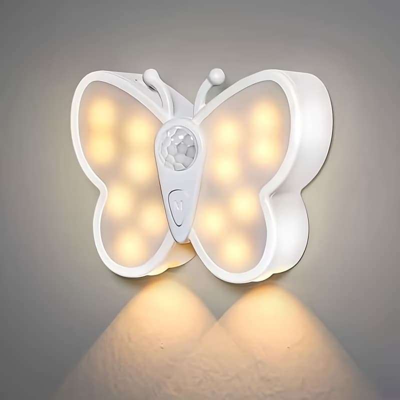 Luminária noturna led borboleta com sensor de movimento usb recarregável para sala quarto escritório