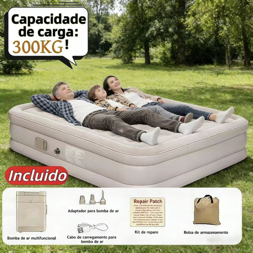 Colchão inflável duplo  Com capacidade para até 400 kg, perfeito para acampamentos, praia e para dormir