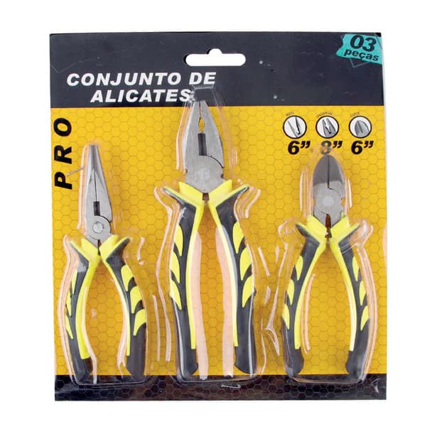 Kit conjunto de 3 peças alicate profissional cabo de borracha alicate de corte Universal e alicate de bico