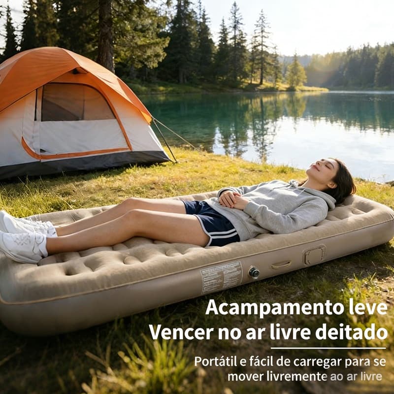 Colchão Inflável Para Uma Pessoa Suporta Até 200 kg Perfeito Acampar E A Praia (Inclui Bomba De Ar Elétrica)