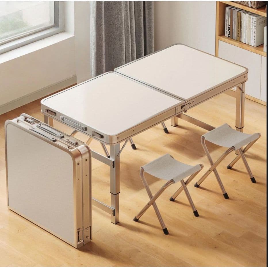 Mesa Dobrável Feita de Alumínio 120x60cm com Tampo MDF e Alça para Camping