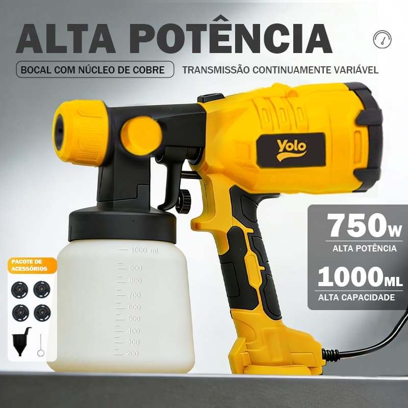 1000ML 750W Pistola Elétrica Para Pintura Pulverizador de Tinta com Bico de Metal e Compressor