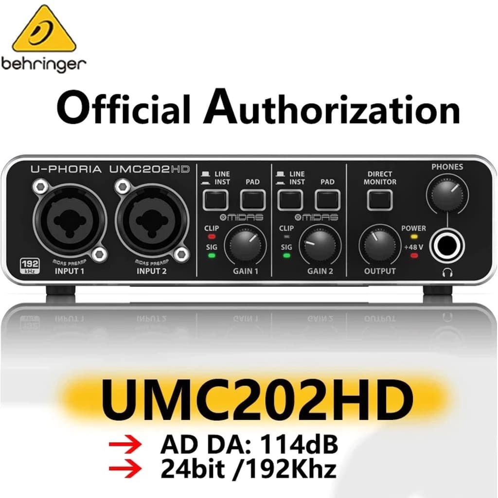 Placa De Som Pré-Amplificador De Interface De Áudio USB Behringer UMC202HD