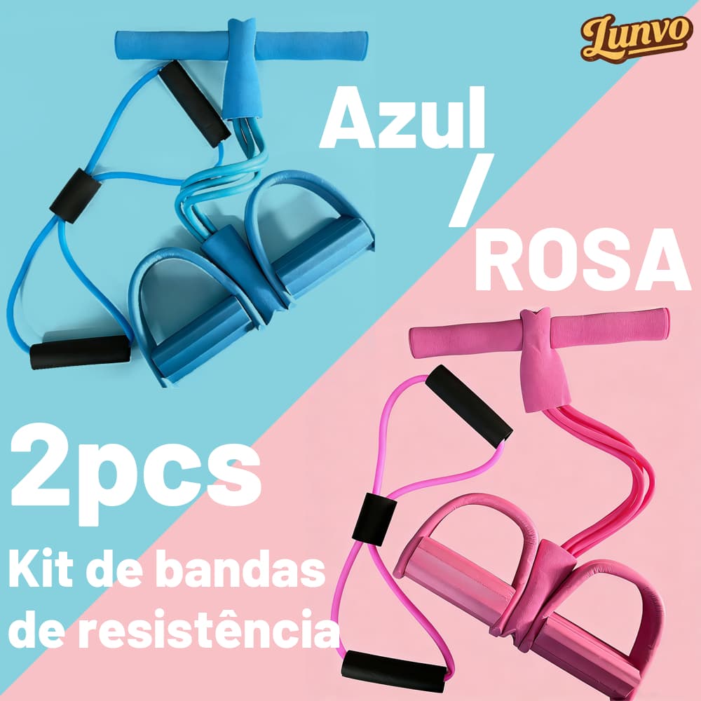 KIT Elástico Extensor Para Exercícios Em 8 + Aparelho Fitness Para Abdominal Ginastica