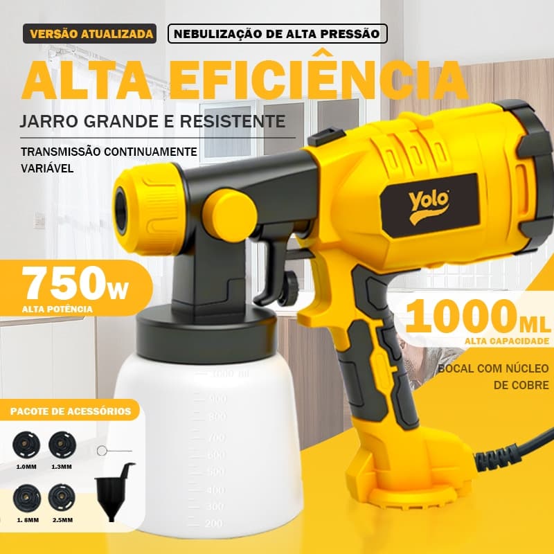 Pistola de Pintura Elétrica Portátil 750W 110V/220V Pulverizadora Spray Profissional