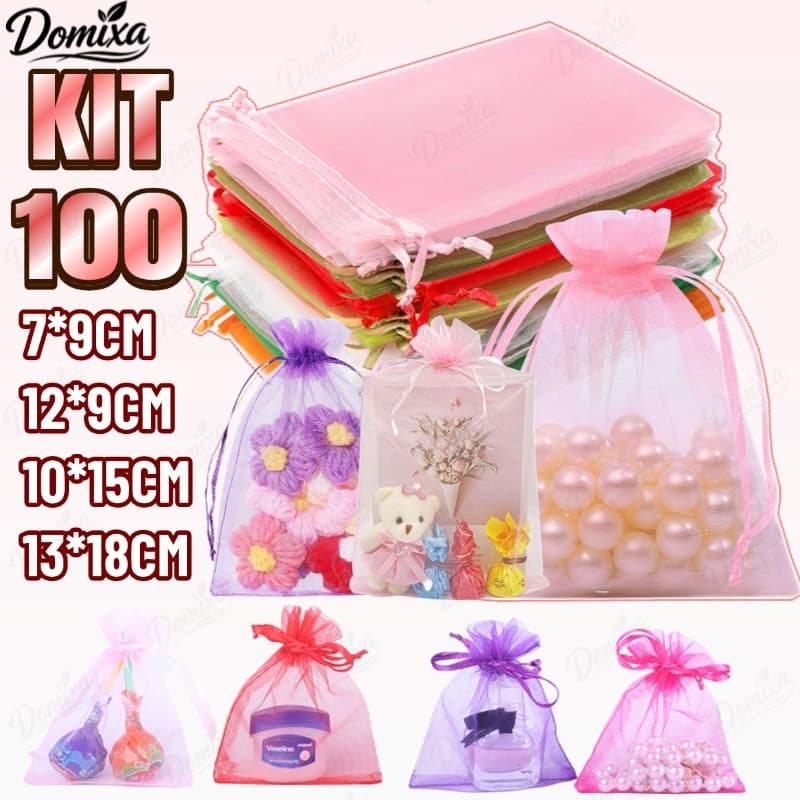 Kit 100/50/25/10 Un Saco Saquinho Organza Tule Saquinho 7x9 9x12 10x15 Festa Casamento (Escolha A Cor)-D