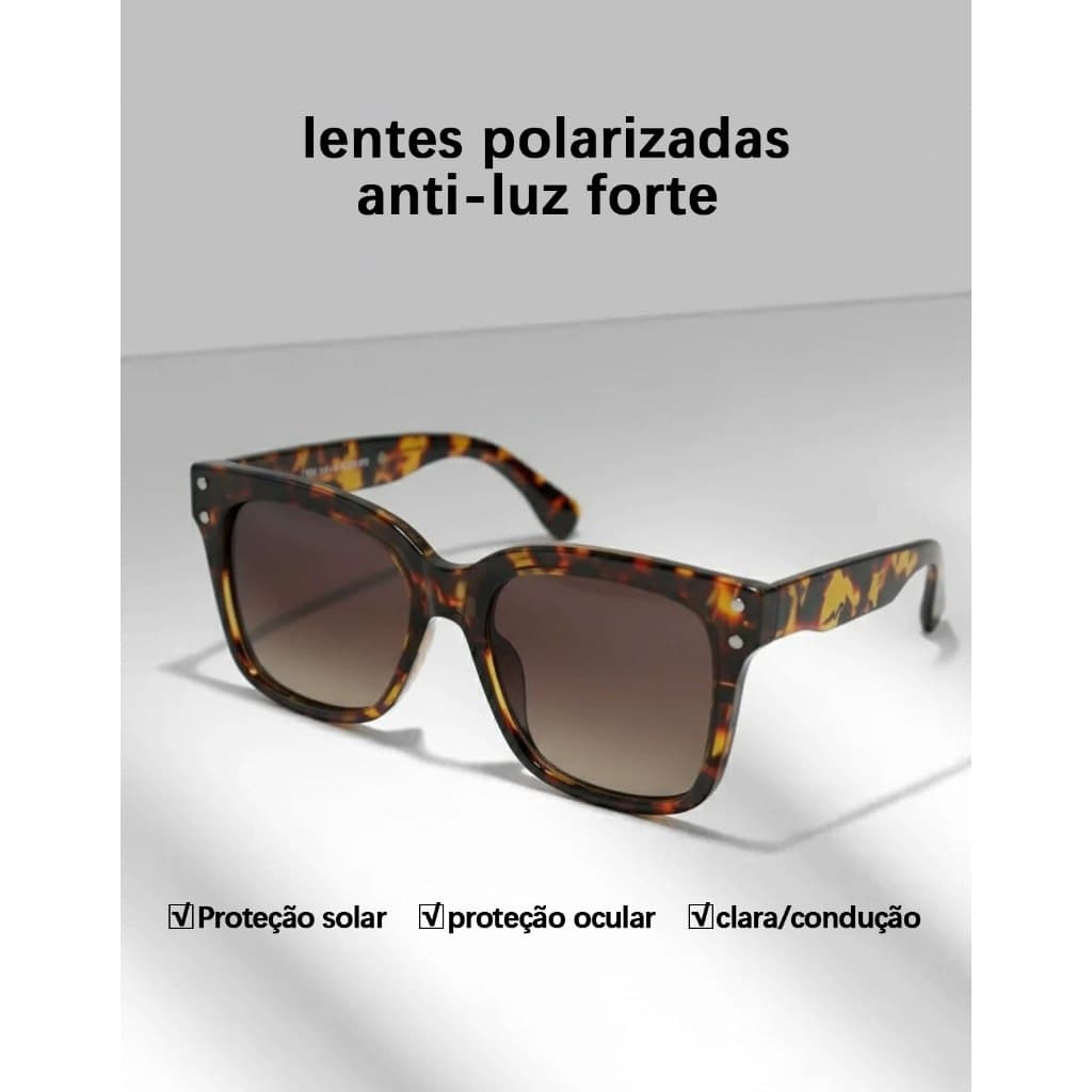 HEYOO Óculos de Sol Quadrado Polarizado UV400, Estilo Retrô Hong Kong Unissex, Ideal para Passeios e Looks Modernos
