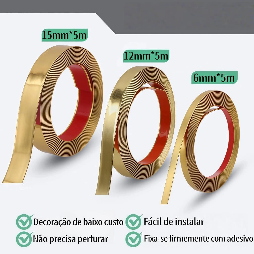 Fita metalizada para decoracao de Pvc 6mm/12mm/15mm/20mm/27/35mm Com Dupla face com 5 Metros