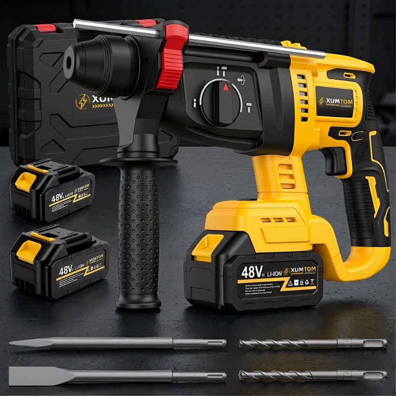 Perfurador De Impacto Sem Fio 3000W 48V Com 2 Baterias + Mala-Alta Potência Para Concreto E Metal