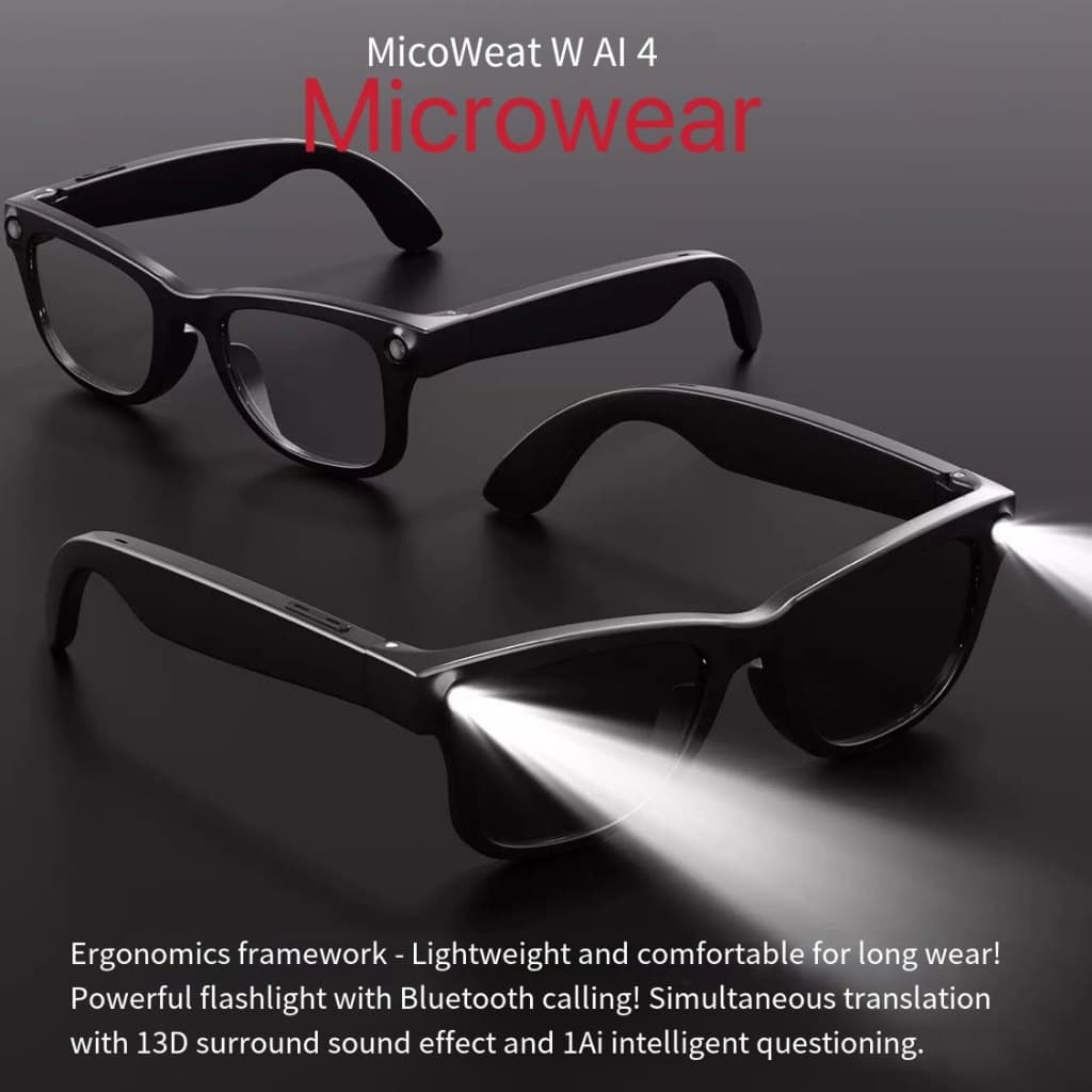 Microwear Ai 4 Inteligente Al Óculos Bluetooth HD Chamada Forte Lanterna Música Assistente De Voz De Sol VS G1 G2 M10 g3