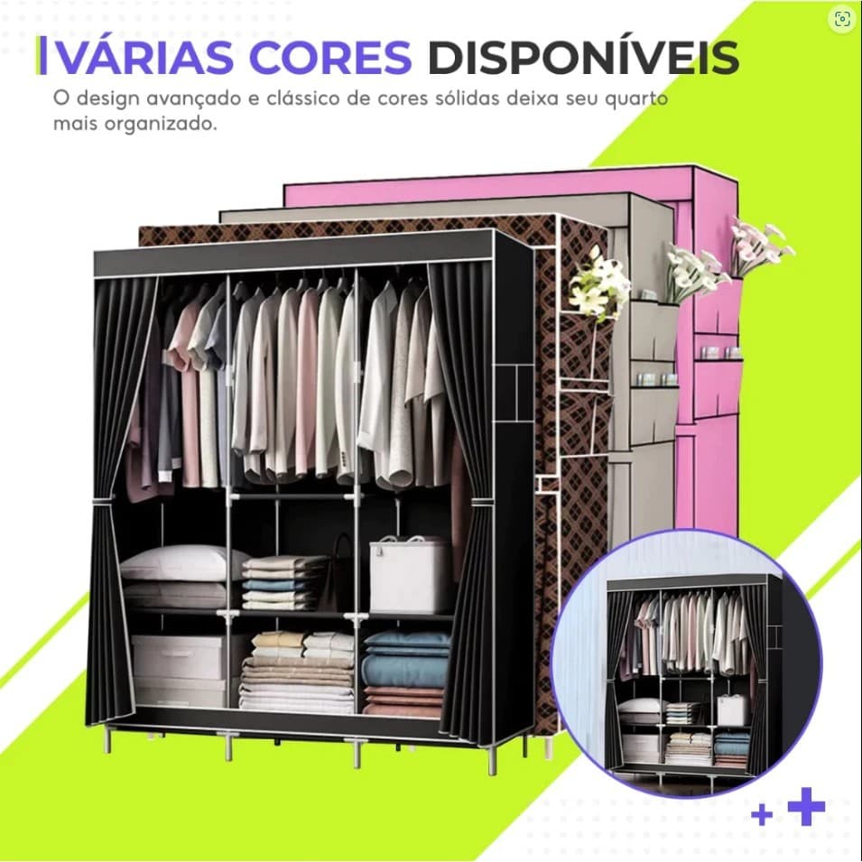 Guarda-roupa dobrável para casais, armário organizador multifuncional, cabideiro, sapateira