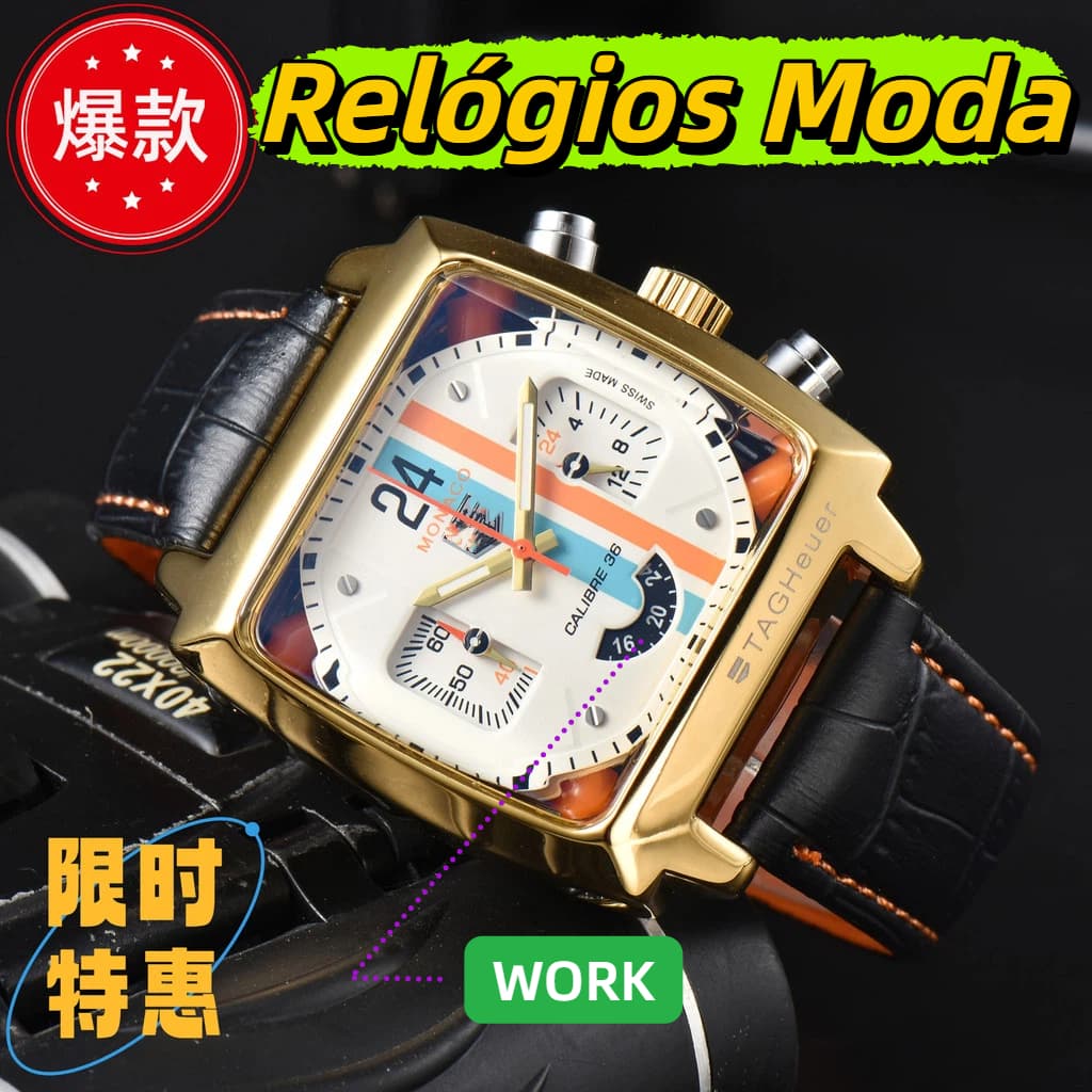 [Estoque pronto] Relógio masculino Fashion MONA com mostrador quadrado e cinto