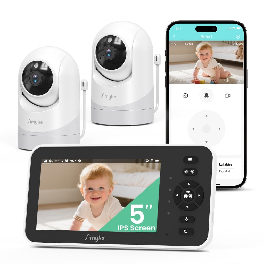 Babá Eletrônica com Vídeo 1080P, Câmeras, Tela IPS de 5" e Controle por Aplicativo