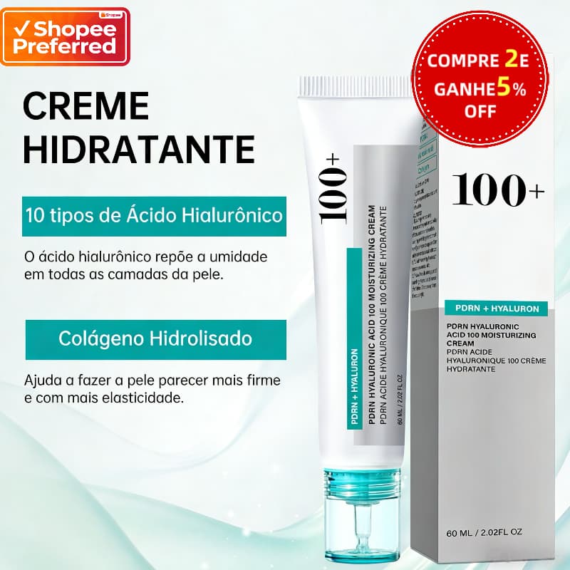 Creme PDRN 10 Ácidos Hialurônicos 60ml | Hidrata Profunda Suaviza Vermelhidão Reafirmante Colágeno Inverno