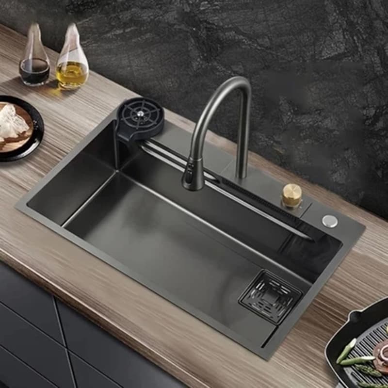 Kit de luxo de cozinha em aço inoxidável com torneira flexível preta