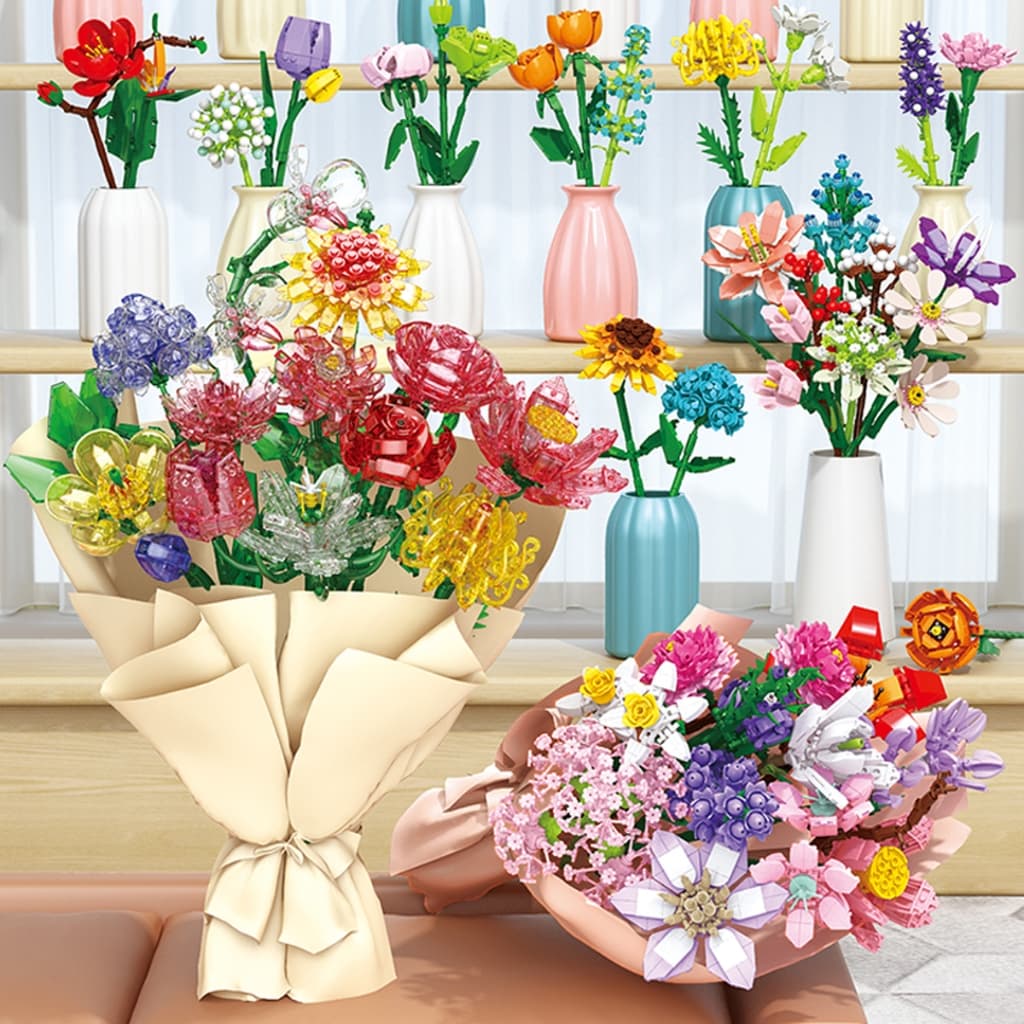 60 Tipos De Blocos De Construção De Flores Brinquedos Presentes Do festival Dia Dos Pais Das Mães Para Meninas Meninos