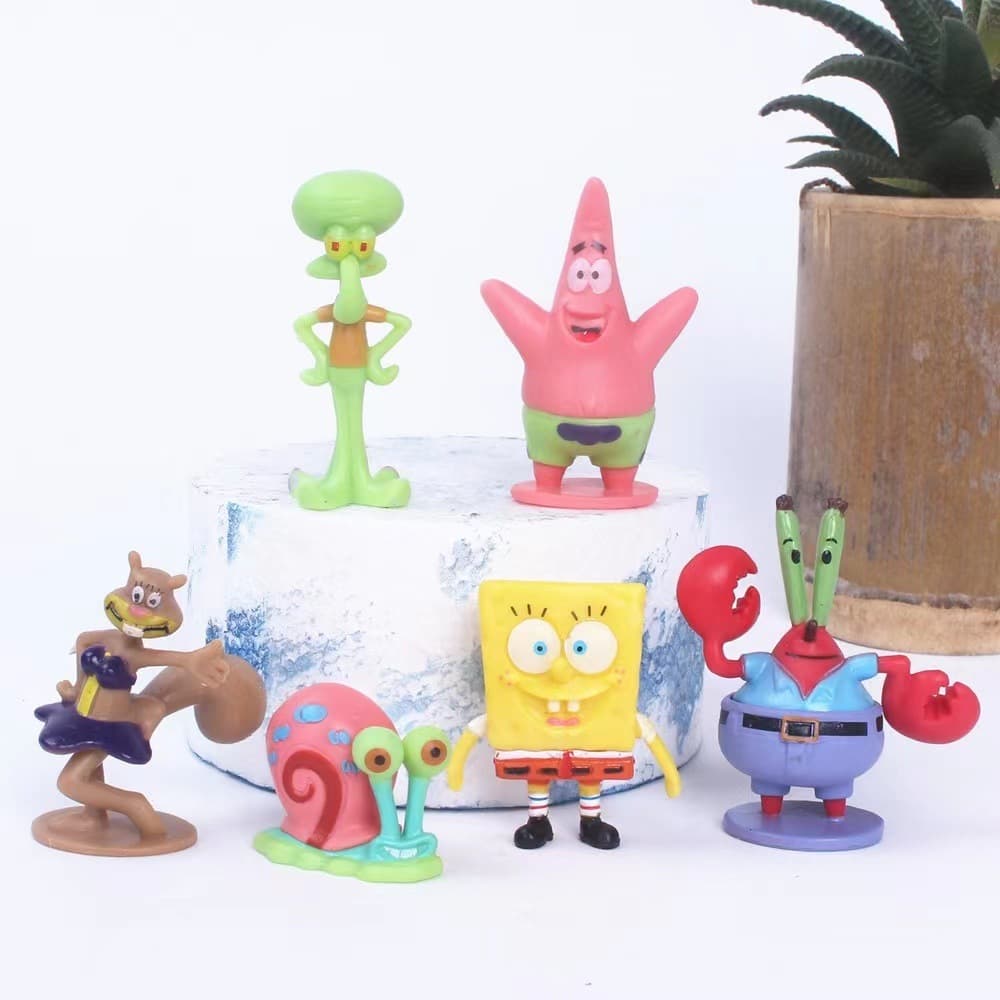6 Pçs Bob Esponja Calça Quadrada Figura 2.5-5cm Caranguejo Chefe Patrick Estrela Figuras De Ação Anime Estatuetas Crianç