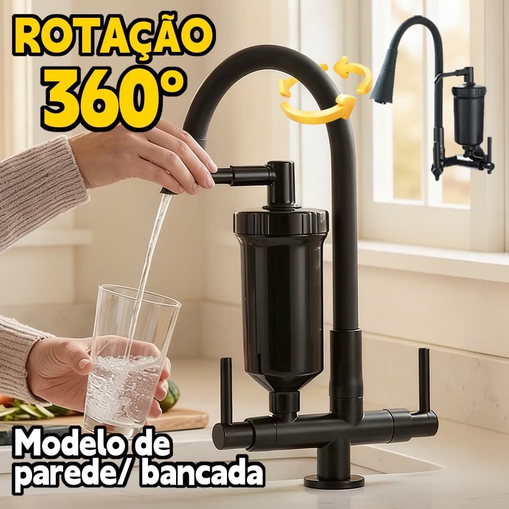 Torneira Preta Gourmet TorneiraCom Filtro Para Cozinha, Torneira Flexivel de Bancada  /Parede Cozinha com Filtro