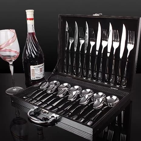 Kit 24 Peças Jogo De Talheres Faqueiro Euro Prateado Com Completo De Aço Inox Caixa de presente