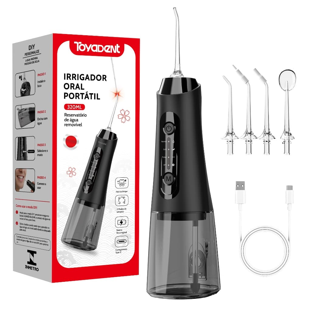 Toydent Toydent PUR100 Lavador de dentes 4 modos + 3 bicos IPX7 à prova d'água 320ml Tanque de água 30 dias de duração d