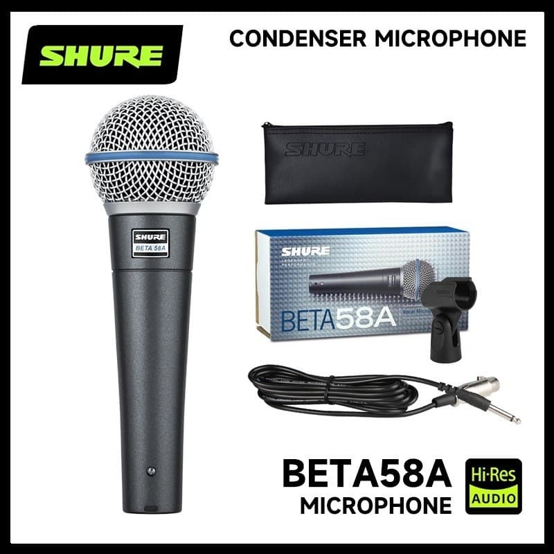 Shure BETA58A Microfone Dinâmico Supercardióide Instrumento De Percussão Com Cabo 3M