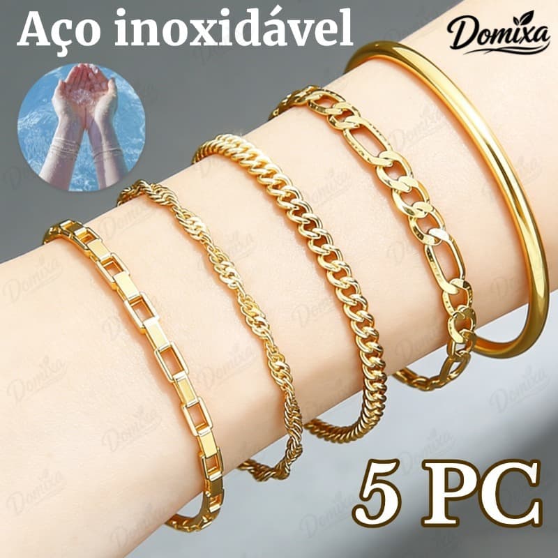 Conjunto de 5 pulseiras de aço inoxidável, resistentes ao desbotamento, um ótimo presente para mulheres-DO