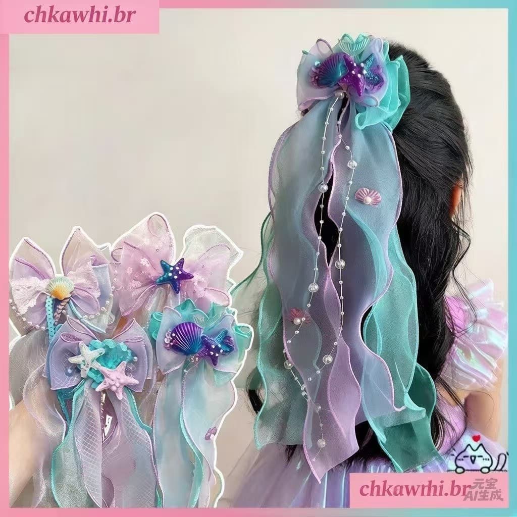 Grampo De Cabelo Sereia , Com Laço De Princesa Prendedor Ariel , Acessórios Tecidos Fofos Para Meninas