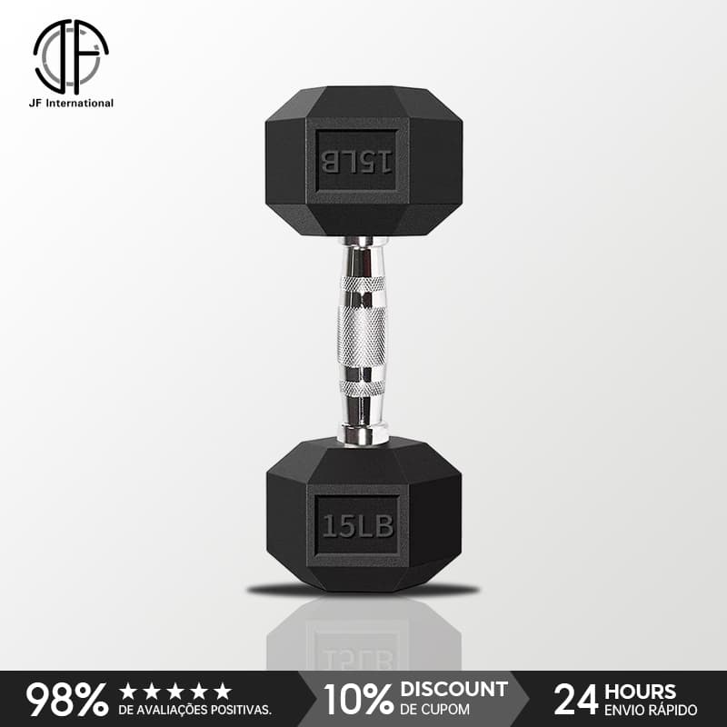 Haltere Hexagonal Emborrachado 6,8kg Cabo Cromado Academia Em Casa Musculação Fitness Equipamento De Força Treino