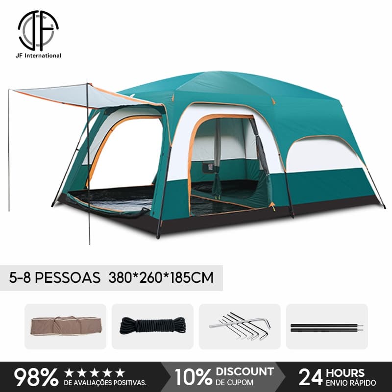 Barraca De Camping Familiar 10 A 16 Pessoas 430x320x200cm Com Varanda Tenda Luxo Impermeável Acampamento