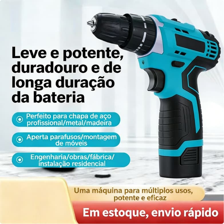 Parafusadeira Furadeira 21v 3/8 2 Baterias Maleta