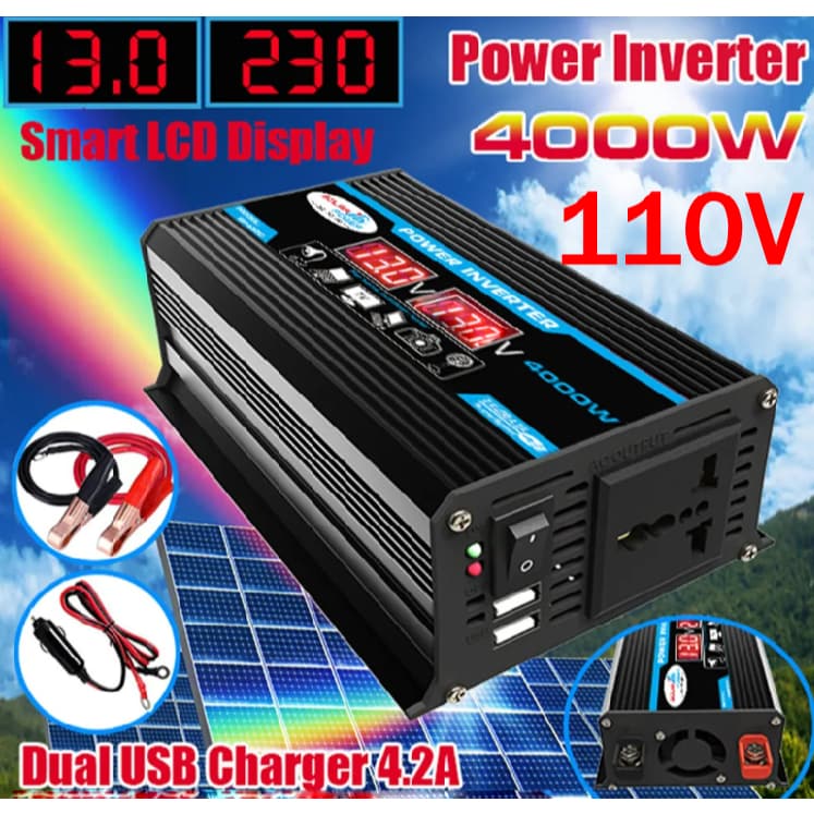Inversor De Carro Digital Solar 12v-110V 4000w Com Usb Conversor De Tensão Residencial