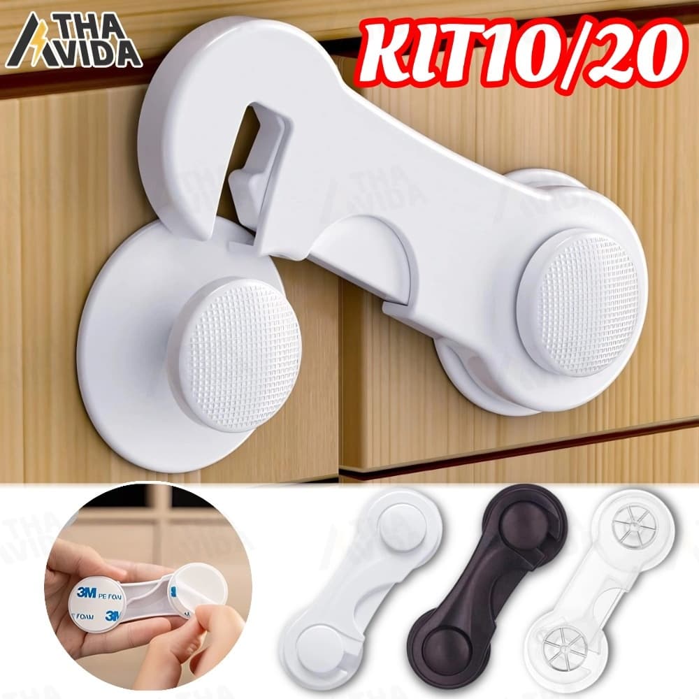 Kit 10 Kit 20 Travas de Segurança para Bebê Gavetas Portas Armários - Várias Cores Disponíveis