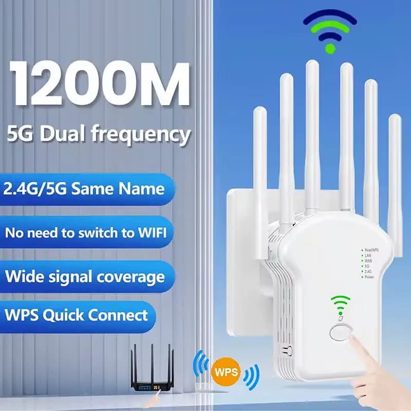 Repetidor WiFi 1200Mbps Dual Band 6 Antenas Amplificador de Sinal Extensor de Internet Alta Potência