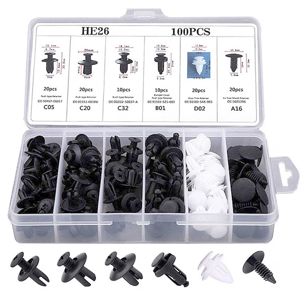 kit 100 Pcs auto fastener Clip Mista Corpo De presilhas universais para carro com caixa.