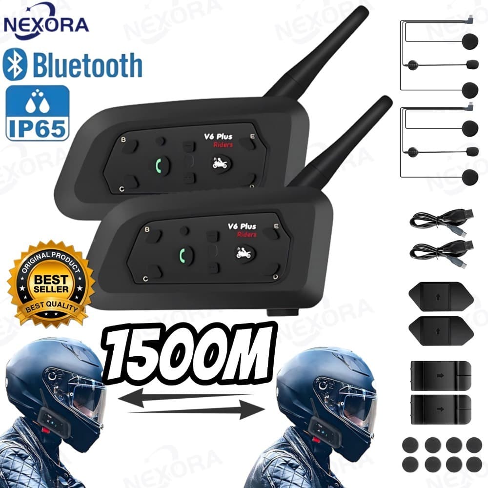 V6 Mais Fone De Ouvido Intercomunicador De Capacete De Motocicleta Bluetooth Com Interfone BT De 1500M