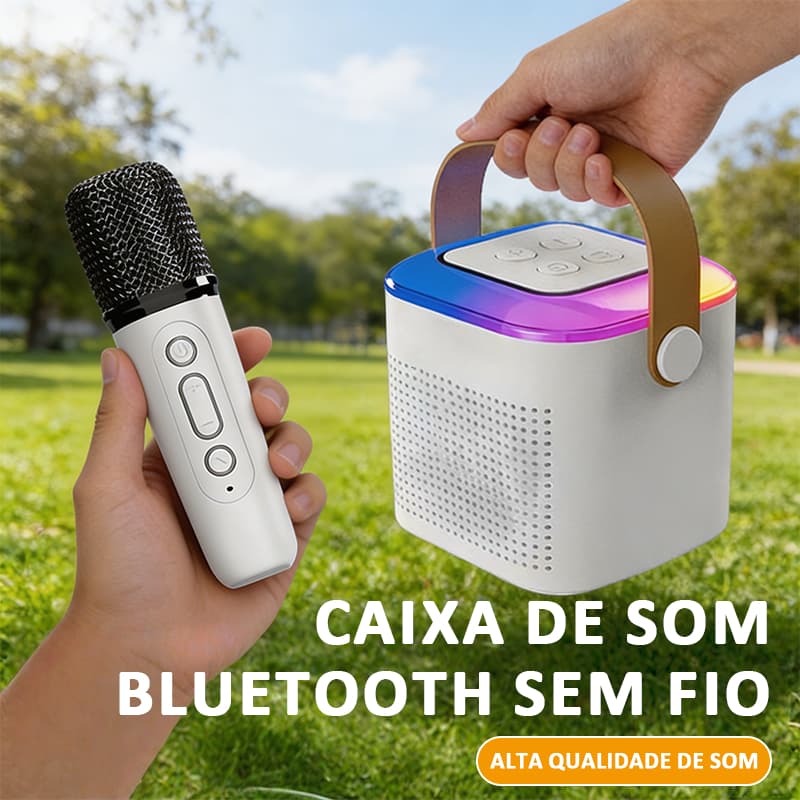 Conjunto de Karaokê Bluetooth com 2 Microfones Sem Fio Luzes Coloridas e Reverberação