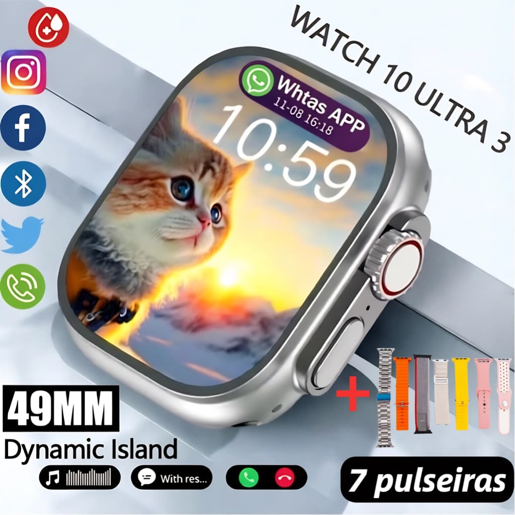 Novo relógio 10 ULTRA 3 PRO Bluetooth relógio inteligente monitoramento de frequência cardíaca entrega de São Paulo