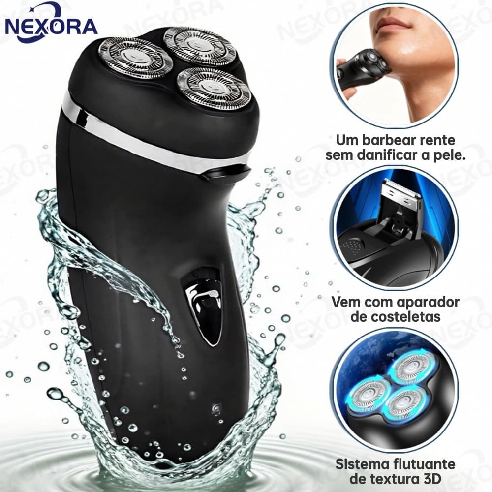 Barbeador Elétrico Masculino 4D 3 Cabeças, Recarregável 220V, Para Barbear Rosto e Cabeça