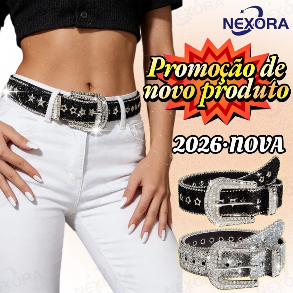 Cinto Feminino de Strass Elegante, Couro Sintético, Decoração com Brilho, Estilo INS, All-Match