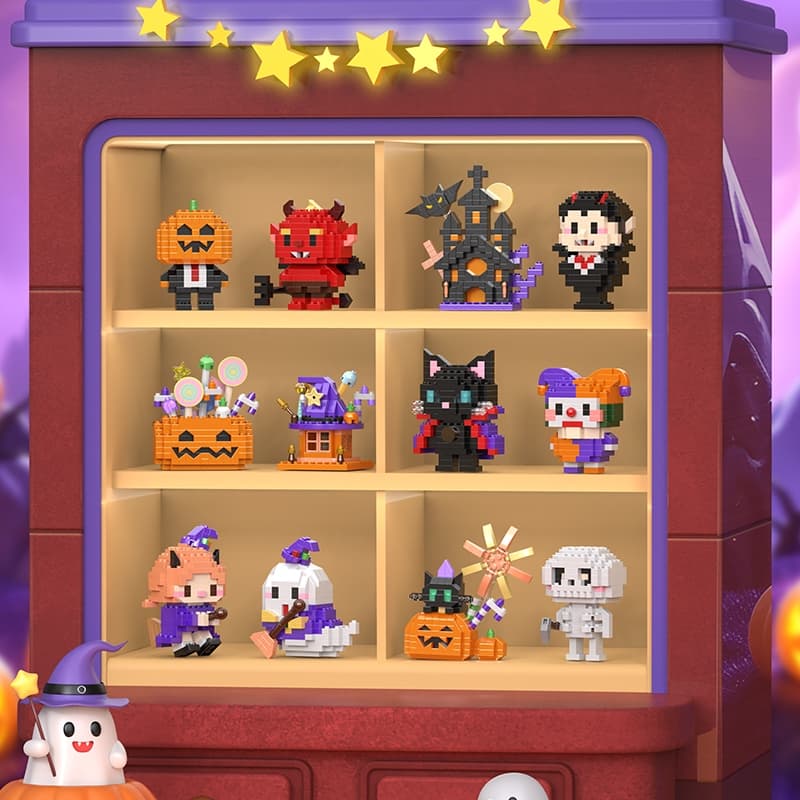 Halloween dos desenhos animados pequeno diabo bloco de construção modelo decoração educacional DIY montagem brinquedo pr