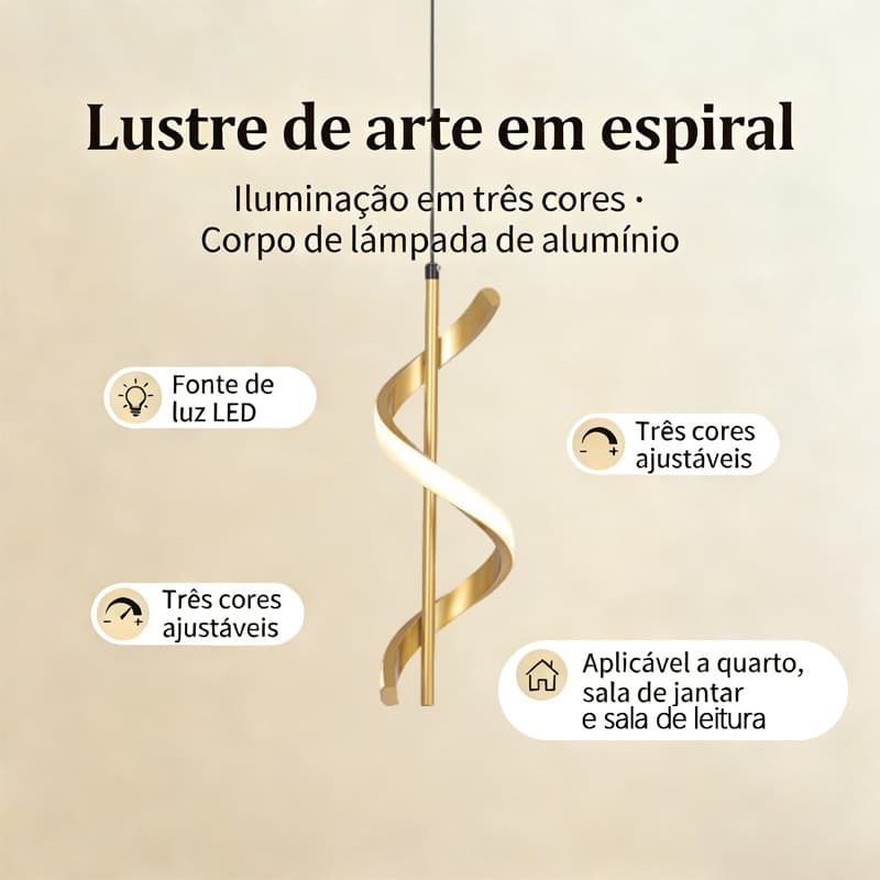 Lustre LED Espiral De Luxo Em Estilo Moderno E Minimalista , Perfeito Para Salas De Estar Quartos 3 Cores(110V/220V)