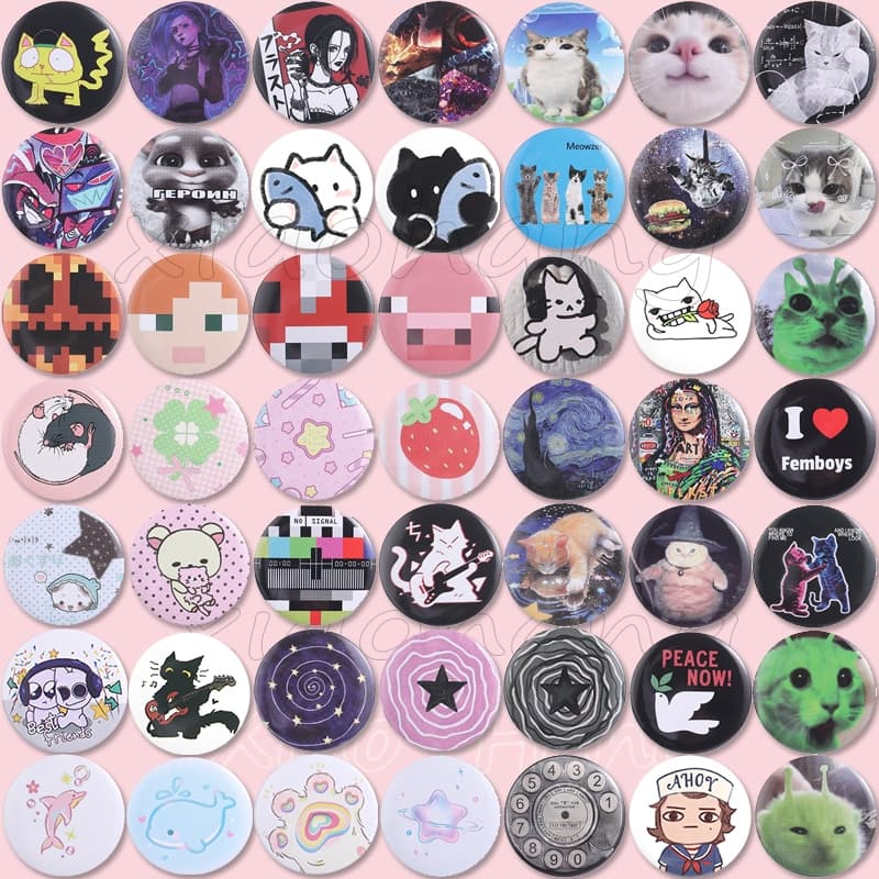 44mm Dos Desenhos Animados Pixel Jogo Estrela Folha De Flandres Botão Macio Pinos Bonito Animal Gato Broche Emblemas De