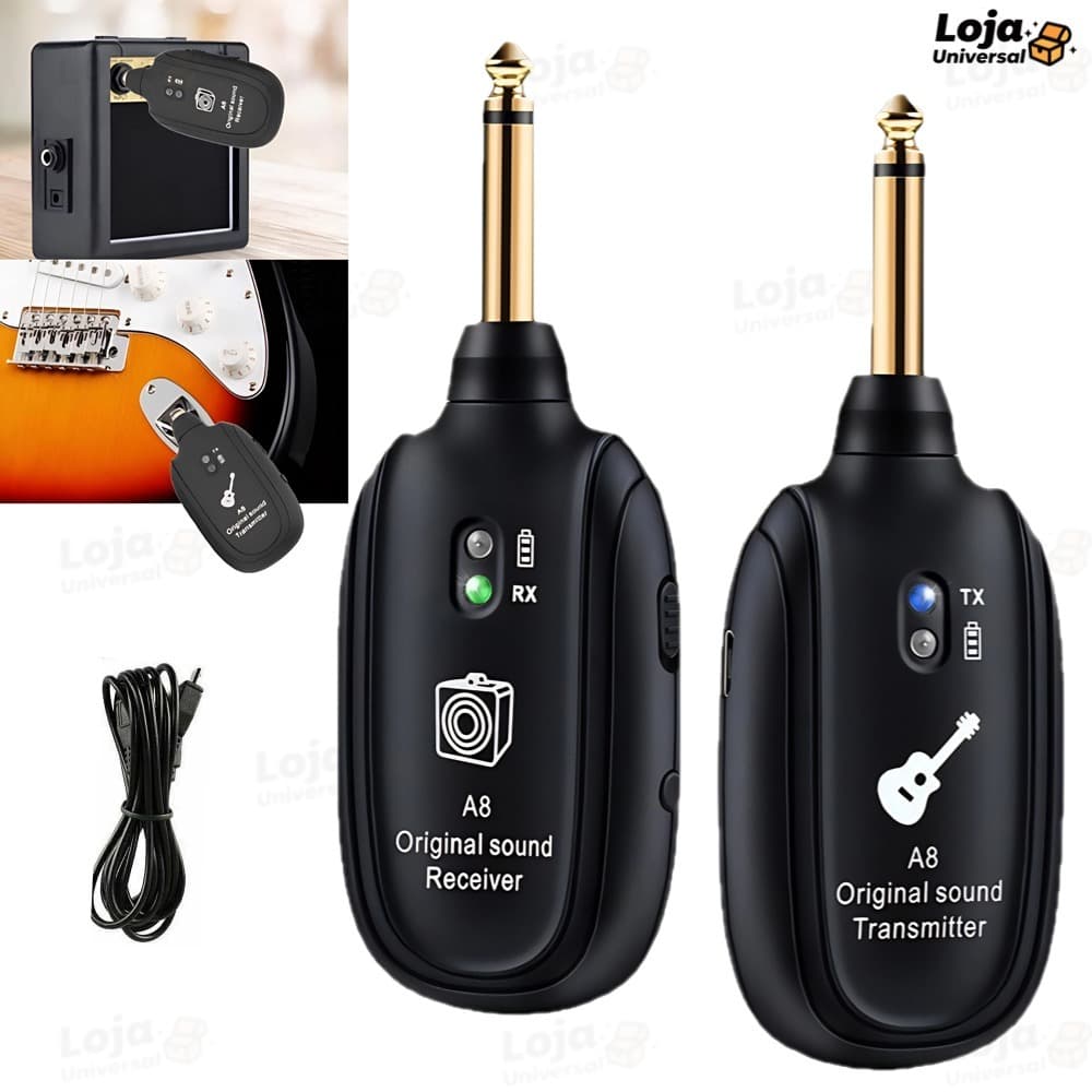 Transmissor Receptor Sem Fio P10 para Guitarra Baixo Acústico Recarregável concerto-LU