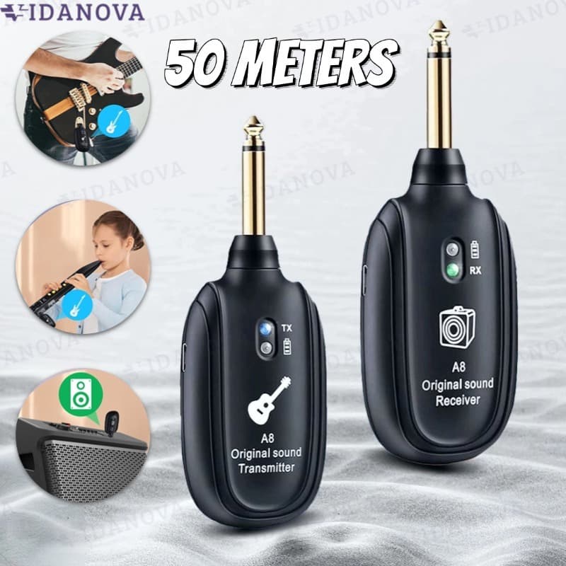 A8 UHF Guitar Sistema Sem Fio Transmissor Receptor Embutido Recarregável-VN