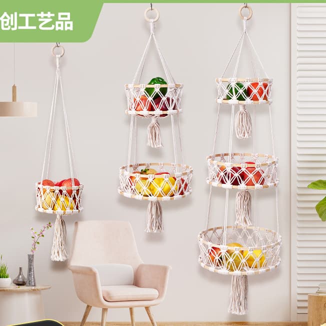 Fruteira Suspensa Macramê Organizador De Frutas Legumes Decoração Cozinha Boho Chic Artesanal